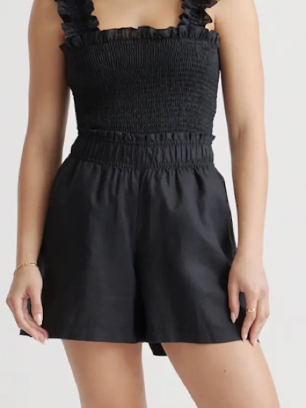Like New Quince European Linen High Waisted Shorts Black Size Xs